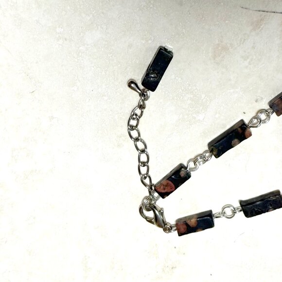 Genuine Dark Green Ocean Jasper Short Necklace, Gemstone & Cat Person Paw Print - Picture 11 of 13